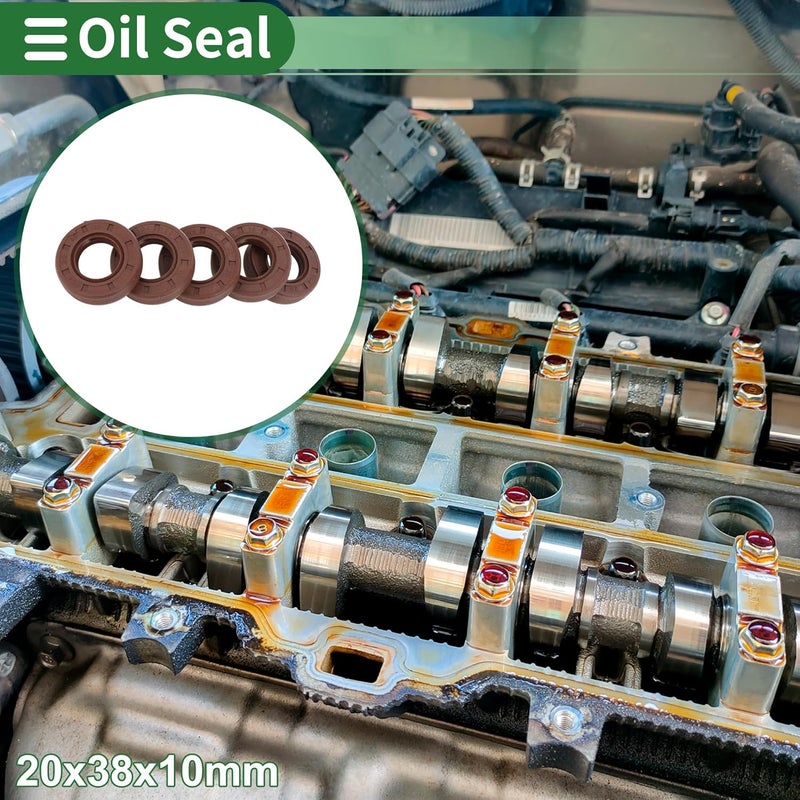 Partuto Universal Oil Seal TG4 Lip Seal Ring Rotary Shaft Seal 20x38x10mm High Pressure FKM Rubber Brown 5 Pcs - Image 2